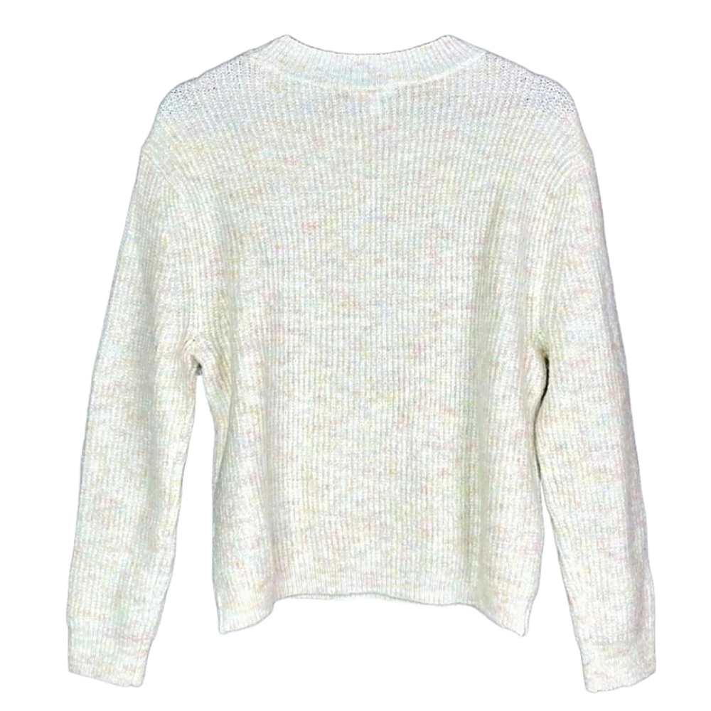BP Sweater Ivory Marl Rainbow Flecked Crew Neck Pullover Womens Medium M - Picture 3 of 4